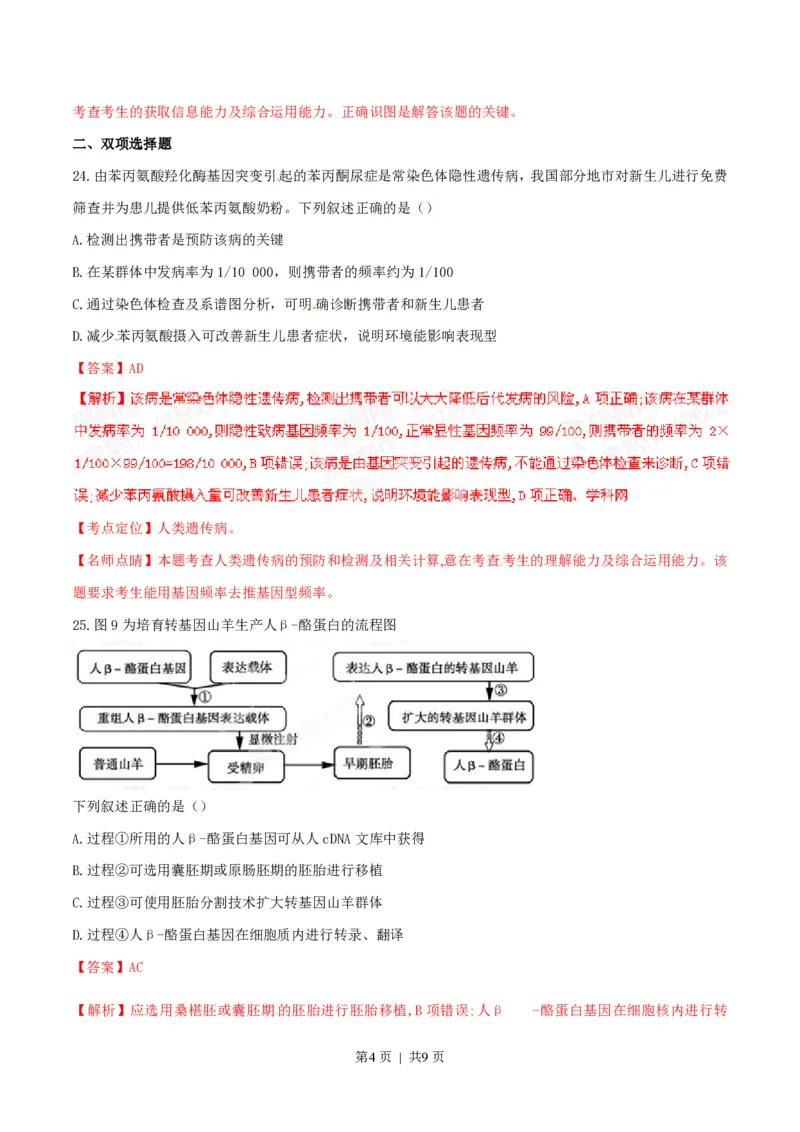 2015年高考生物试卷（广东）（解析卷）_生物历年高考真题_新&middot;PDF版2008-2025&middot;高考生物真题_生物（按试卷类型分类）2008-2025_自主命题卷&middot;生物（2008-2025）