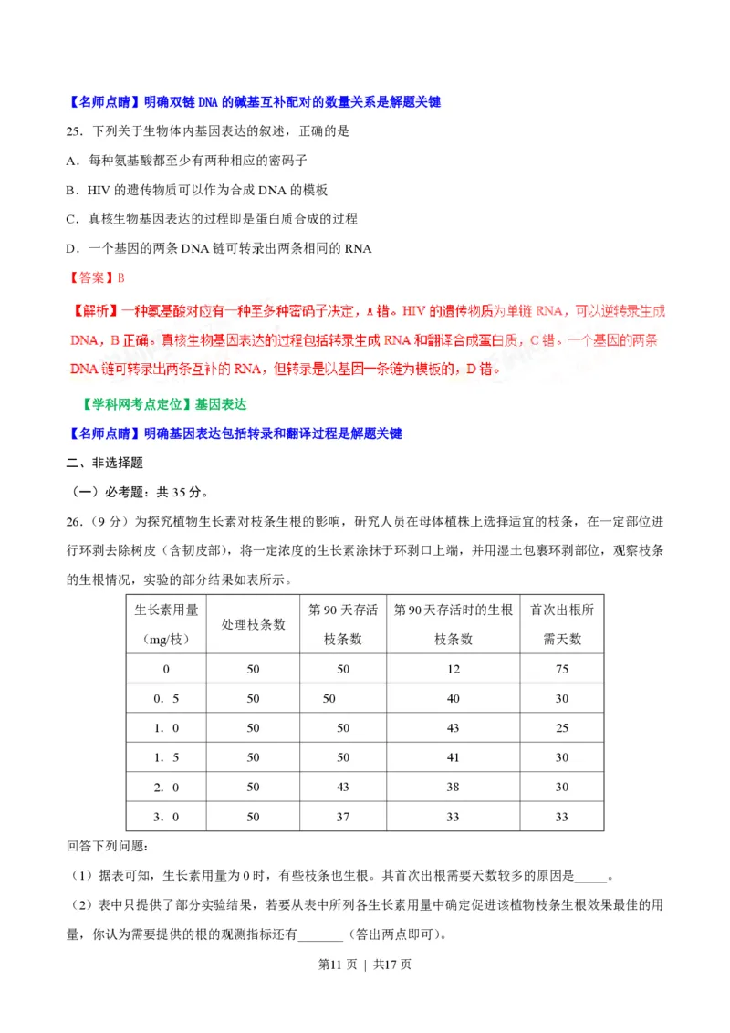 2017年高考生物试卷（海南）（解析卷）_生物历年高考真题_新&middot;PDF版2008-2025&middot;高考生物真题_生物（按试卷类型分类）2008-2025_自主命题卷&middot;生物（2008-2025）_海南自主命题&middot;生物（2008-2024）