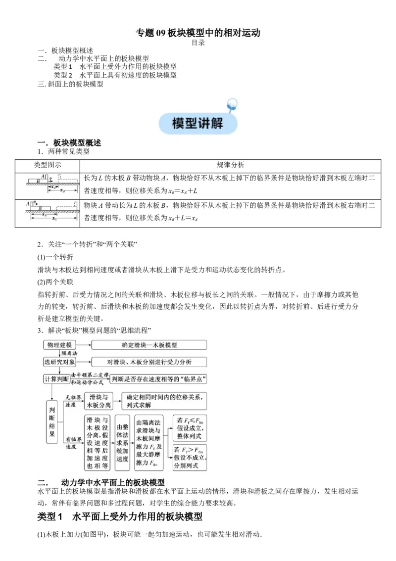 专题09板块模型中的相对运动（解析版）_2025高中物理模型方法技巧高三复习专题练习讲义_高考物理热点模型