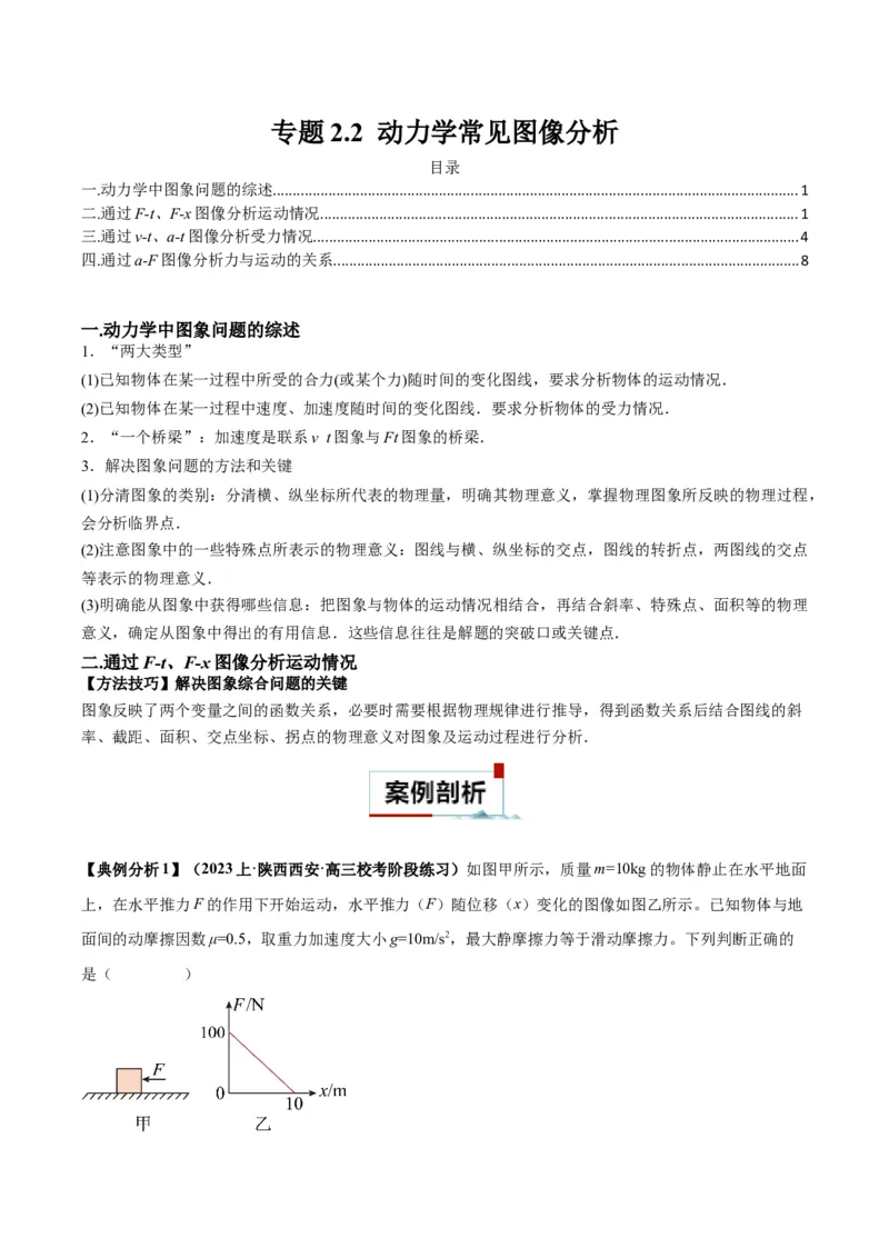 专题02动力学常见图像分析（解析版）_2025高中物理模型方法技巧高三复习专题练习讲义_高考物理图像与方法