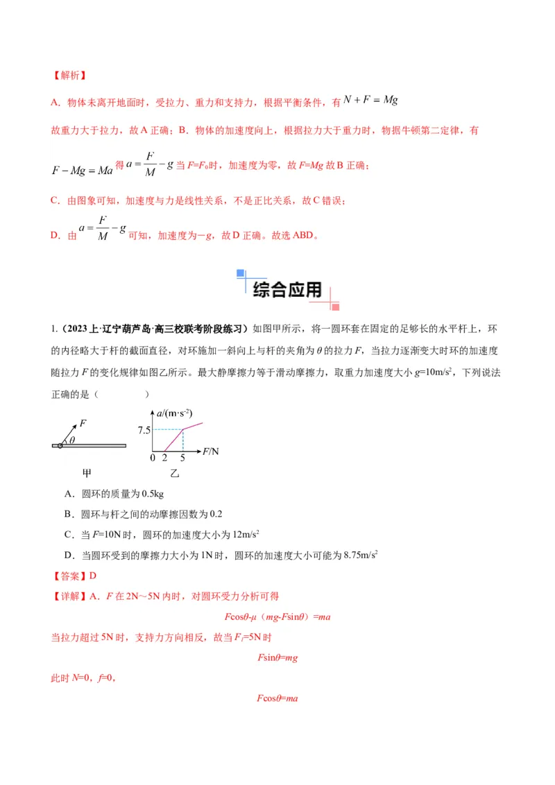 专题02动力学常见图像分析（解析版）_2025高中物理模型方法技巧高三复习专题练习讲义_高考物理图像与方法