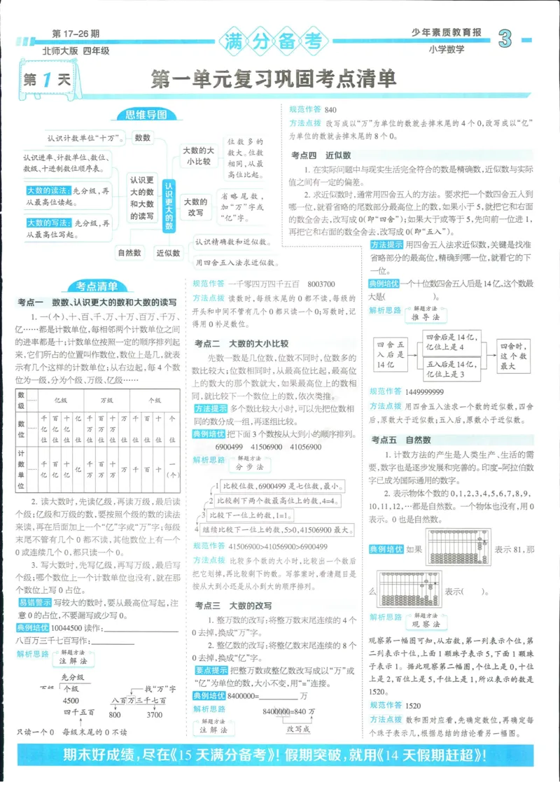 15天满分备考-4年级上册数学北师版(1)_2024年人教版小学数学一二三四五六年级上册下册期中期末试a0747_小学全科《同步练习+精品试卷》打包下载（1-6年级单元月考期中期末试卷）