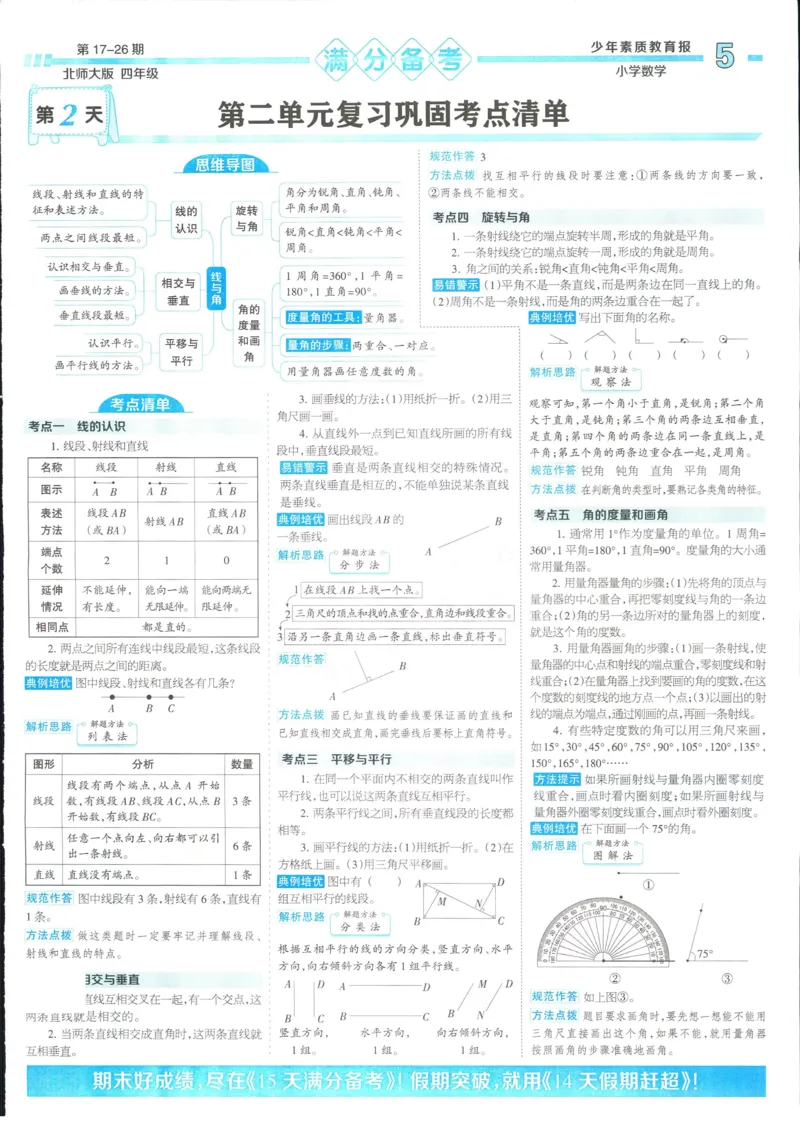 15天满分备考-4年级上册数学北师版(1)_2024年人教版小学数学一二三四五六年级上册下册期中期末试a0747_小学全科《同步练习+精品试卷》打包下载（1-6年级单元月考期中期末试卷）