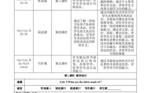 SectionA1a-2d大单元教学+课时设计Unit5Whataretheshirtsmadeof_初中英语新版_最新人教版英语九年级全册_新更新初中英语9全_01课件+教案