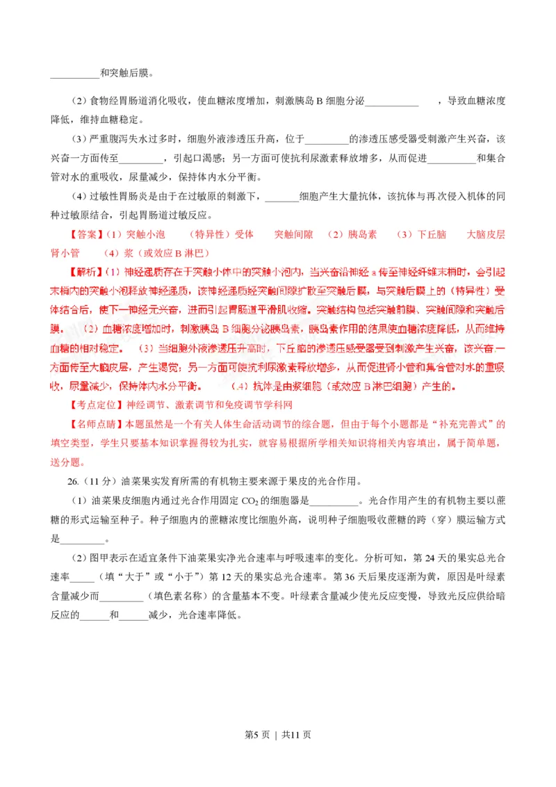 2015年高考生物试卷（山东）（解析卷）_生物历年高考真题_新&middot;PDF版2008-2025&middot;高考生物真题_生物（按年份分类）2008-2025_2015&middot;高考生物真题