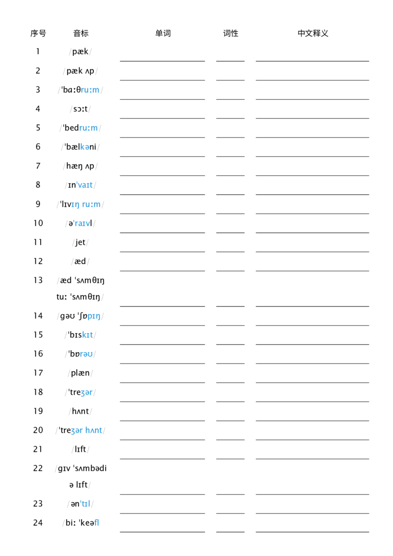 2025秋人教版八年级上册英语U2音标默单词单词默写_初中英语新版_最新人教版英语八年级上册_新版_初中英语8上新更新第三套可选择_10单词默写+字帖_单词表