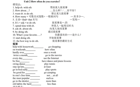 02.八年级上册英语1-10单元短语语法句型及作文整理_初中英语新版_最新人教版英语八年级上册_老版（含有参考价值）_03.人教版八年级上册短语、知识点归纳（8份）