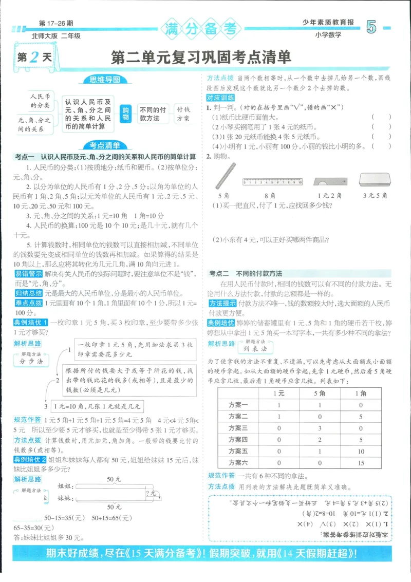 15天满分备考-2年级上册数学北师版(1)_2024年人教版小学数学一二三四五六年级上册下册期中期末试a0747_小学全科《同步练习+精品试卷》打包下载（1-6年级单元月考期中期末试卷）