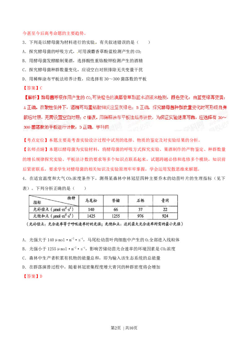 2015年高考生物试卷（四川）（解析卷）_生物历年高考真题_新&middot;Word版2008-2025&middot;高考生物真题_生物（按年份分类）2008-2025_2015&middot;高考生物真题