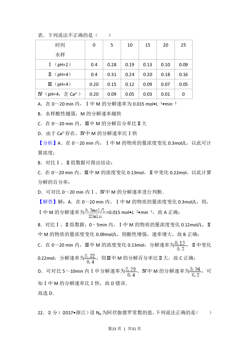 2017年高考化学试卷（浙江）4月（解析卷）_历年高考真题合集_化学历年高考真题_新&middot;PDF版2008-2025&middot;高考化学真题_化学（按年份分类）2008-2025_2017&middot;高考化学真题