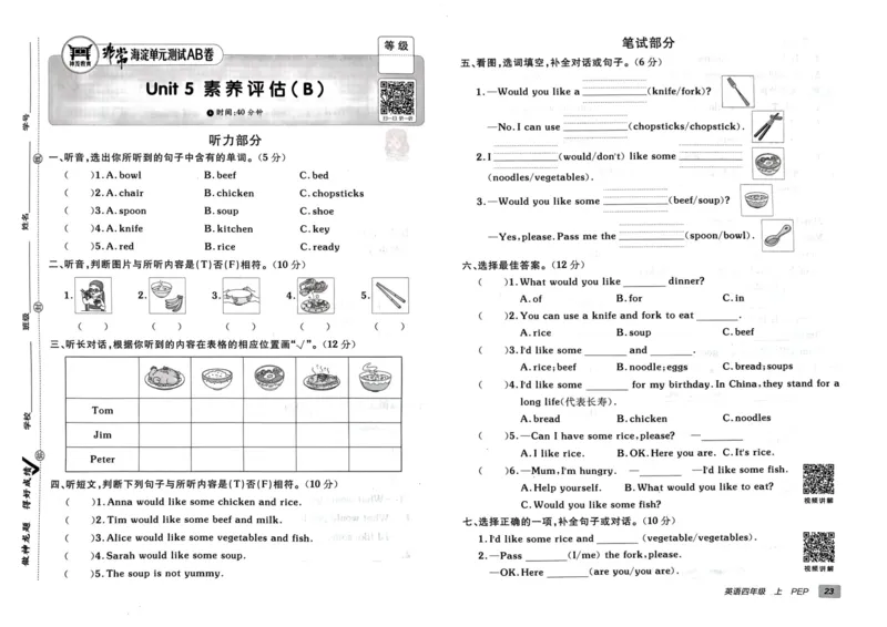 24秋《非常海淀单元测试AB卷》英语人教版4上_2024年人教版小学数学一二三四五六年级上册下册期中期末试a0747_小学全科《同步练习+精品试卷》打包下载（1-6年级单元月考期中期末试卷）