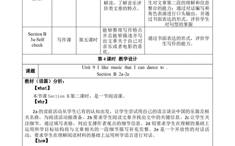 SectionB(2a-2e)大单元教学+课时设计Unit9IlikemusicthatIcandanceto_初中英语新版_最新人教版英语九年级全册_新更新初中英语9全_01课件+教案