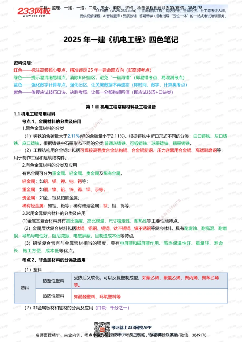 233-机电-四色笔记（全新升级&middot;共45页）_2026年一级建造师_2026年一建机电_2025年一建机电SVIP_01-精华文档✿电子教材✿历年真题_49-机电《模考大赛试卷+四色笔记》233