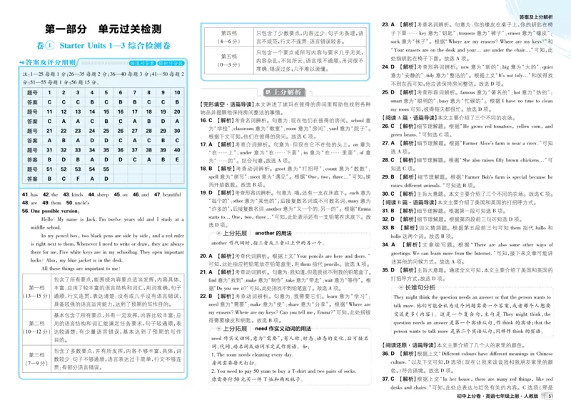 2026初中上分卷英语7年级上册解析册_2026版初中《必刷题上分卷》7年级上册（7科全套）_2026《初中上分卷&bull;英语》7上（人教版）