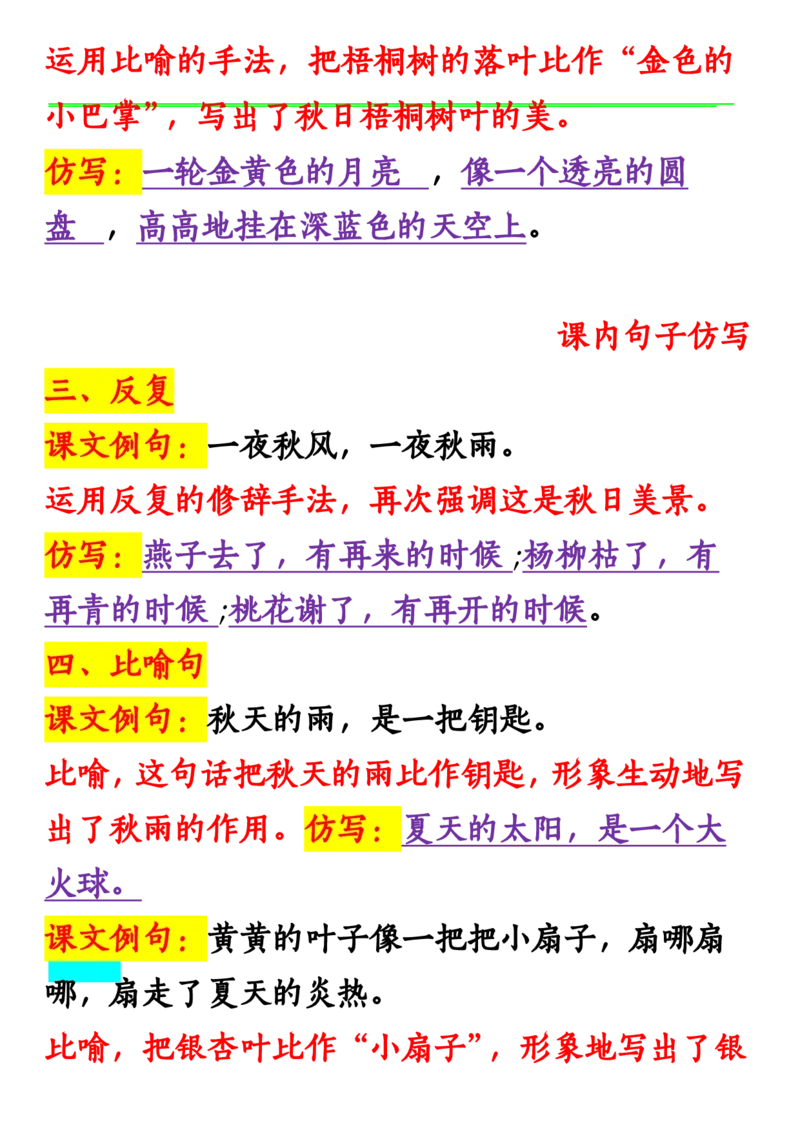 11.08三年级上册语文仿写句子_1-6年级语文仿写_三年级上册语文仿写句子+练习(1)