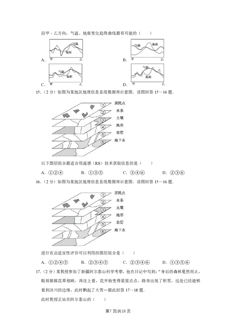 2016年高考地理试卷（江苏）（空白卷）_地理历年高考真题_新&middot;PDF版2008-2025&middot;高考地理真题_地理（按试卷类型分类）2008-2025_自主命题卷&middot;地理（2008-2025）