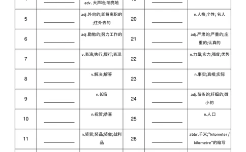 2025秋人教版八年级上册英语U3中译英单词默写_初中英语新版_最新人教版英语八年级上册_新版_初中英语8上新更新第三套可选择_10单词默写+字帖_单词表