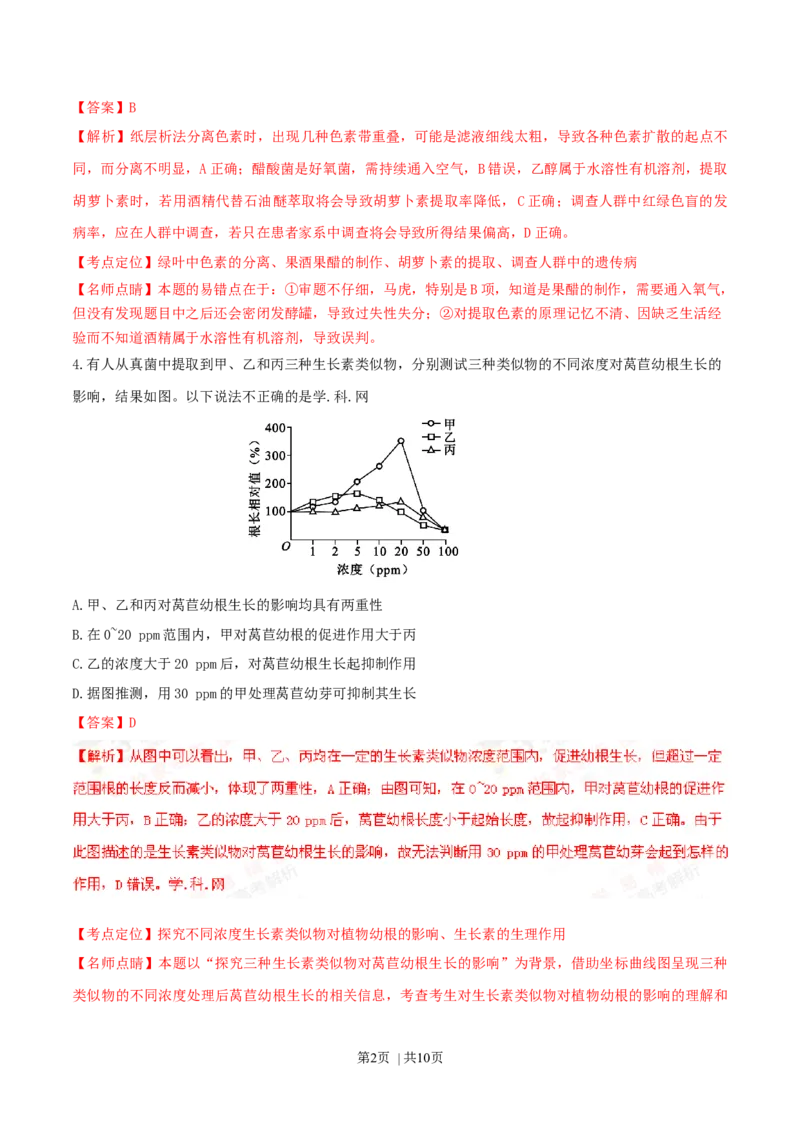 2016年高考生物试卷（四川）（解析卷）_生物历年高考真题_新&middot;Word版2008-2025&middot;高考生物真题_生物（按年份分类）2008-2025_2016&middot;高考生物真题
