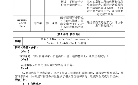 SectionB(3a-SelfCheck)大单元教学+课时设计Unit9IlikemusIcthatIcandancetodocx_初中英语新版_最新人教版英语九年级全册_新更新初中英语9全_01课件+教案