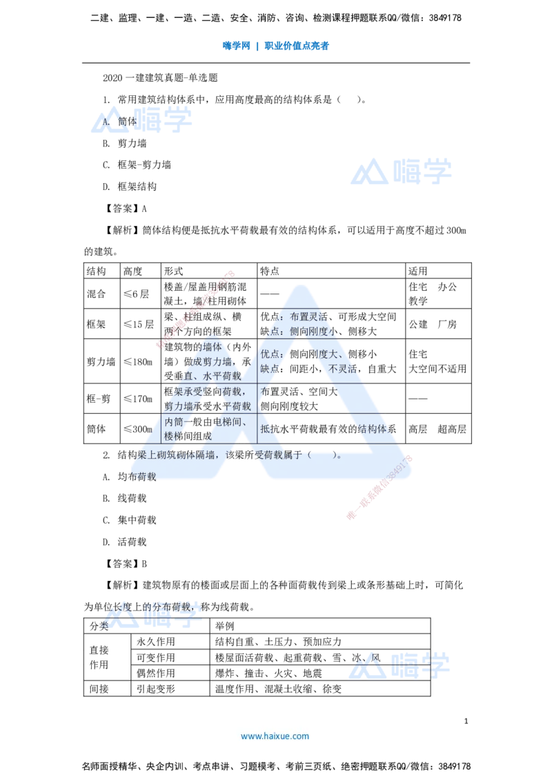 07.2025臧雪志-五年真题解析-2020年真题_2026年一级建造师_2026年一建建筑_2025年一建建筑SVIP_03-习题精析✿实战特训✿模考通关_03-建筑《五年真题解析》臧雪志HX_讲义