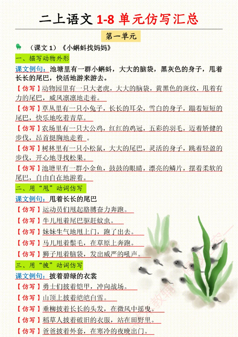 1-8单元仿写汇总二上语文_1-6年级语文仿写_二年级上册语文仿写句子+练习(1)