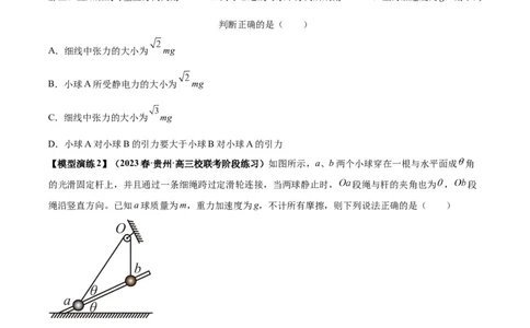 专题01平衡问题七类热点模型（原卷版）_2025高中物理模型方法技巧高三复习专题练习讲义_高考物理热点模型