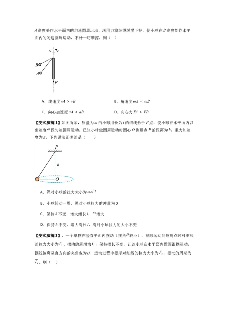 专题09圆周运动常考模型（原卷版）_2025高中物理模型方法技巧高三复习专题练习讲义_新版高考物理模型与方法