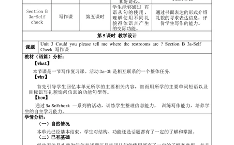 SectionB(3a-SelfCheck)大单元教学+课时设计Unit3Couldyoupleasetellmewheretherestoomsare_初中英语新版_最新人教版英语九年级全册_新更新初中英语9全_01课件+教案_Unit3SectionB3a-SelfCheck