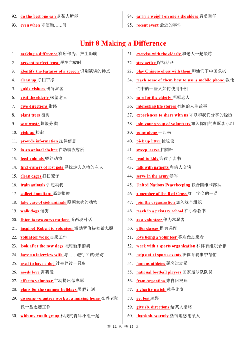 8下全册短语背诵PDF12页_初中英语新版_最新人教版英语八年级下册_2026春新人教版八下（更新中）_19短语背诵默写（全）