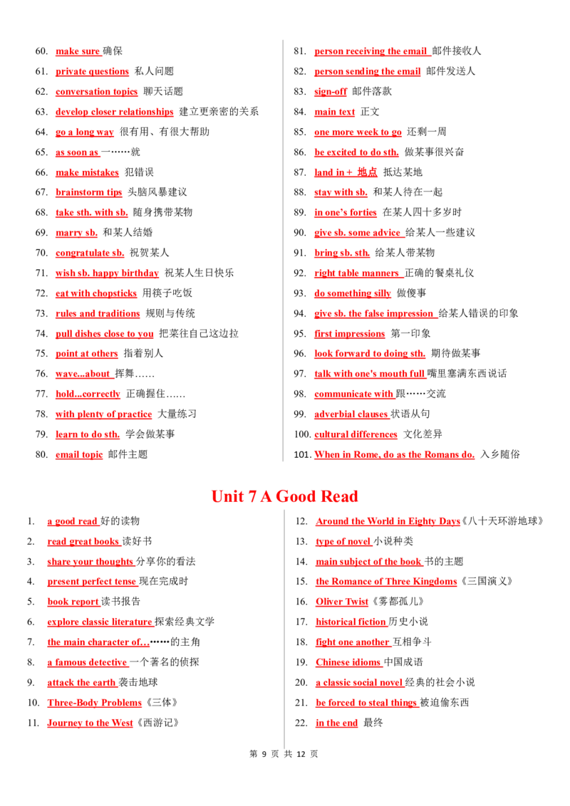 8下全册短语背诵PDF12页_初中英语新版_最新人教版英语八年级下册_2026春新人教版八下（更新中）_19短语背诵默写（全）