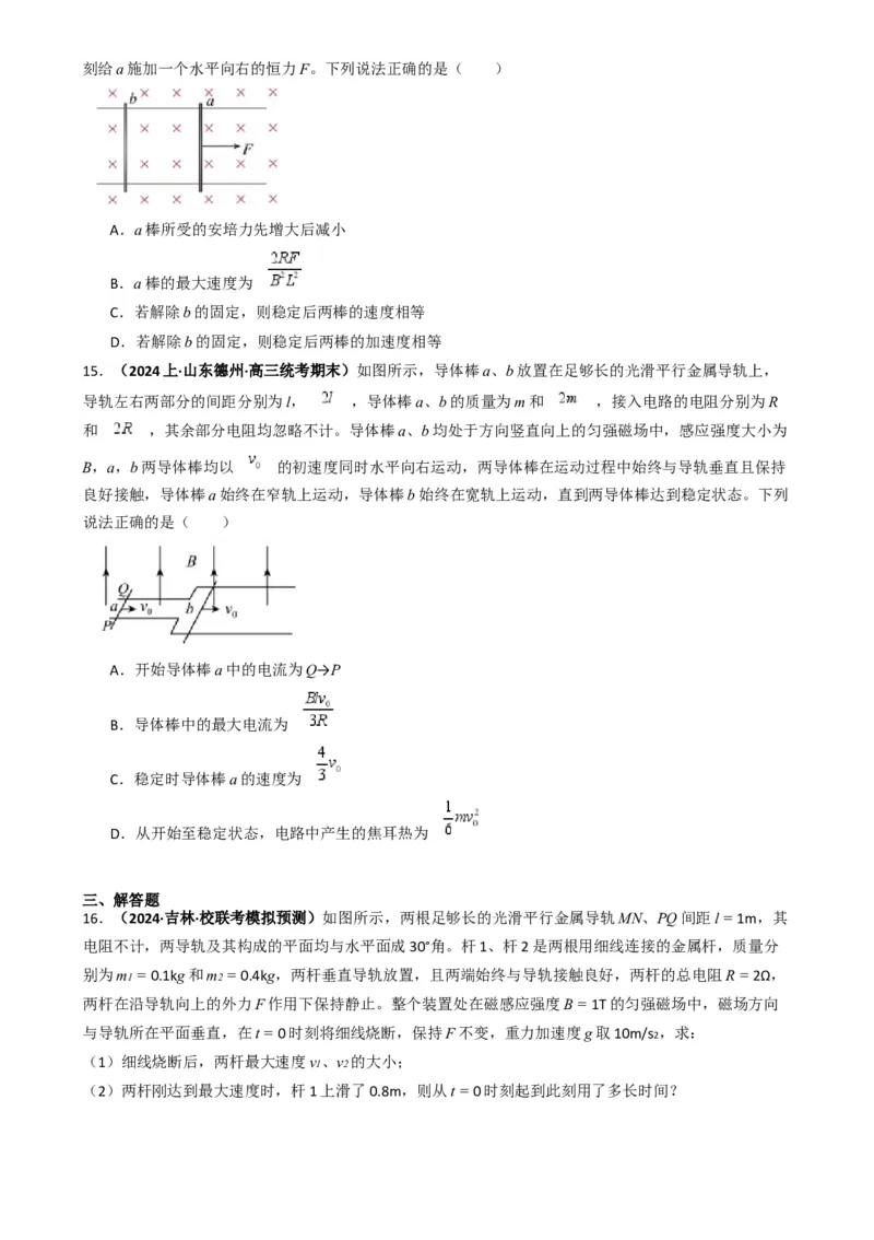 专题15电磁感应中的棒轨模型（原卷版）_2025高中物理模型方法技巧高三复习专题练习讲义_高考物理热点模型