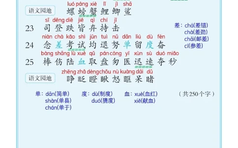 25新三上语文课后三表注音版（写字表识字表词语表）8页_25秋《生字+组词+字帖》语文1-6年级