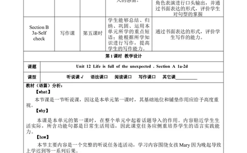 SectionA1a-2d大单元教学课时设计Unit12LifeisfuLloftheunexpected_初中英语新版_最新人教版英语九年级全册_新更新初中英语9全_01课件+教案