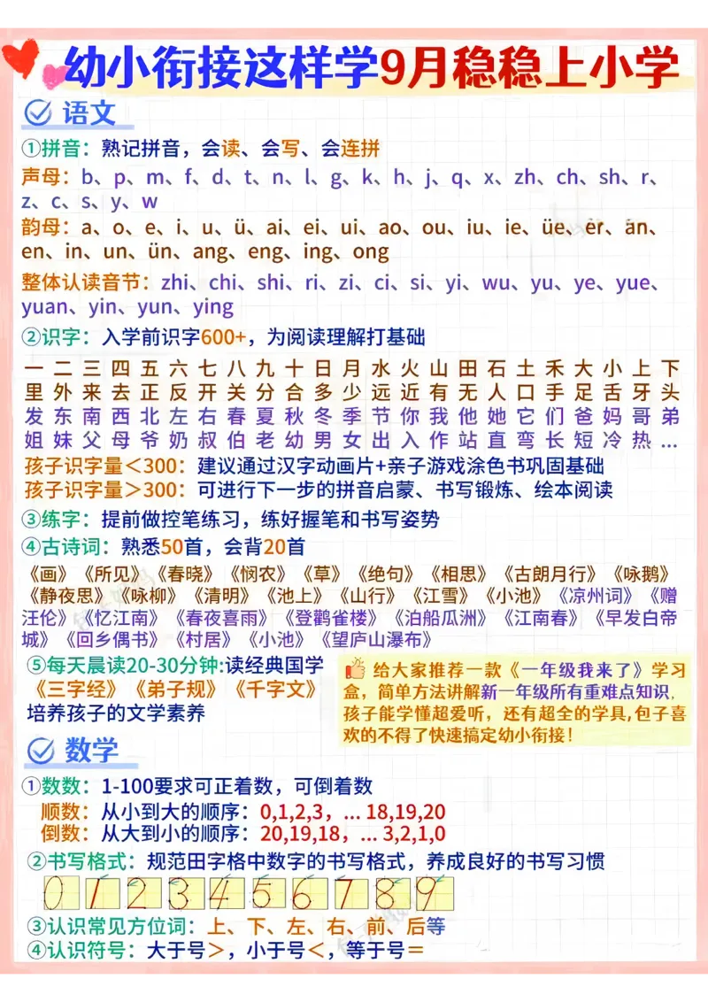 0003幼小衔接学习内容_幼小衔接数学