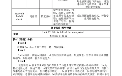 SectionB(2a-2e)大单元教学课时设计Unit12Lifeisfulloftheexpected_初中英语新版_最新人教版英语九年级全册_新更新初中英语9全_01课件+教案