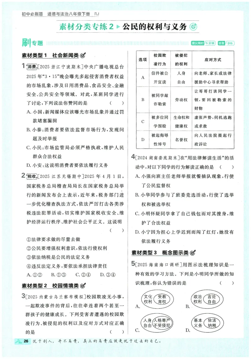 2026春《初中必刷题》道法RJ8下_2026春《初中必刷题》道法RJ8下