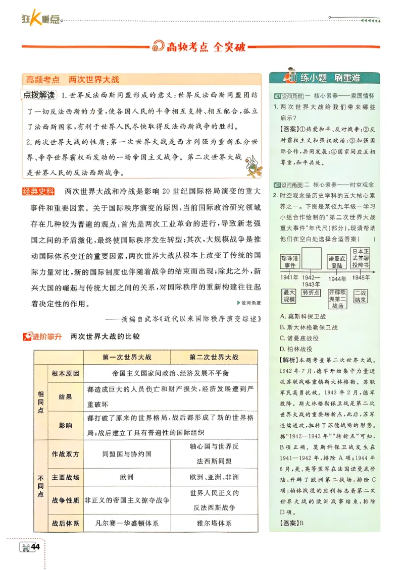 26春《初中必刷题》历史人教版9下狂K重点_2026版初中《必刷题》9年级下册（历史）（人教）_2026春《初中必刷题》历史RJ9下
