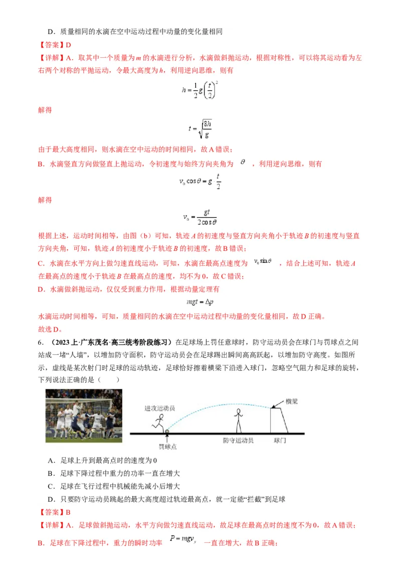 专题05抛体模型的运动学问题与功能动量（解析版）_2025高中物理模型方法技巧高三复习专题练习讲义_高考物理热点模型