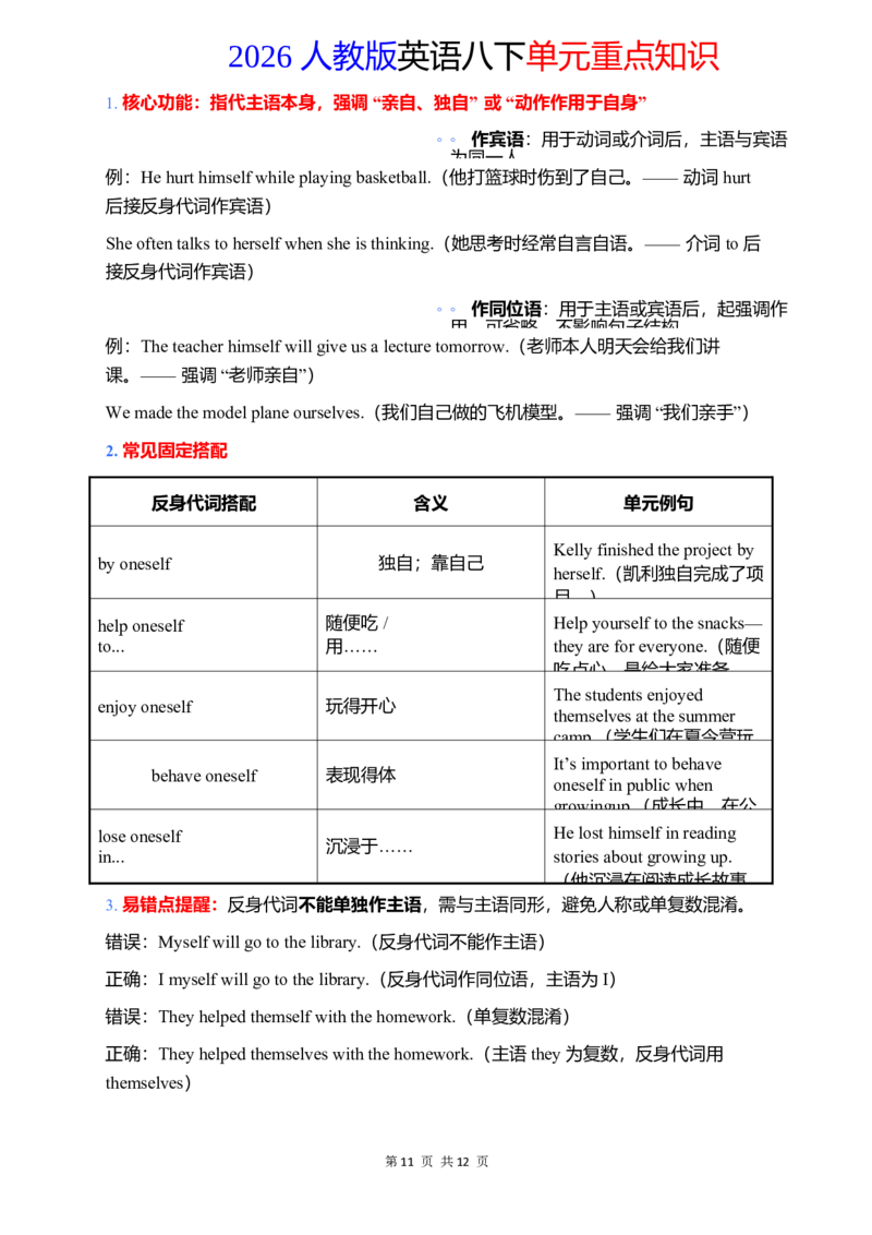 2026春人教版英语八下单元重点知识Unit3_初中英语新版_最新人教版英语八年级下册_2026春新人教版八下（更新中）_15单元重点知识讲解