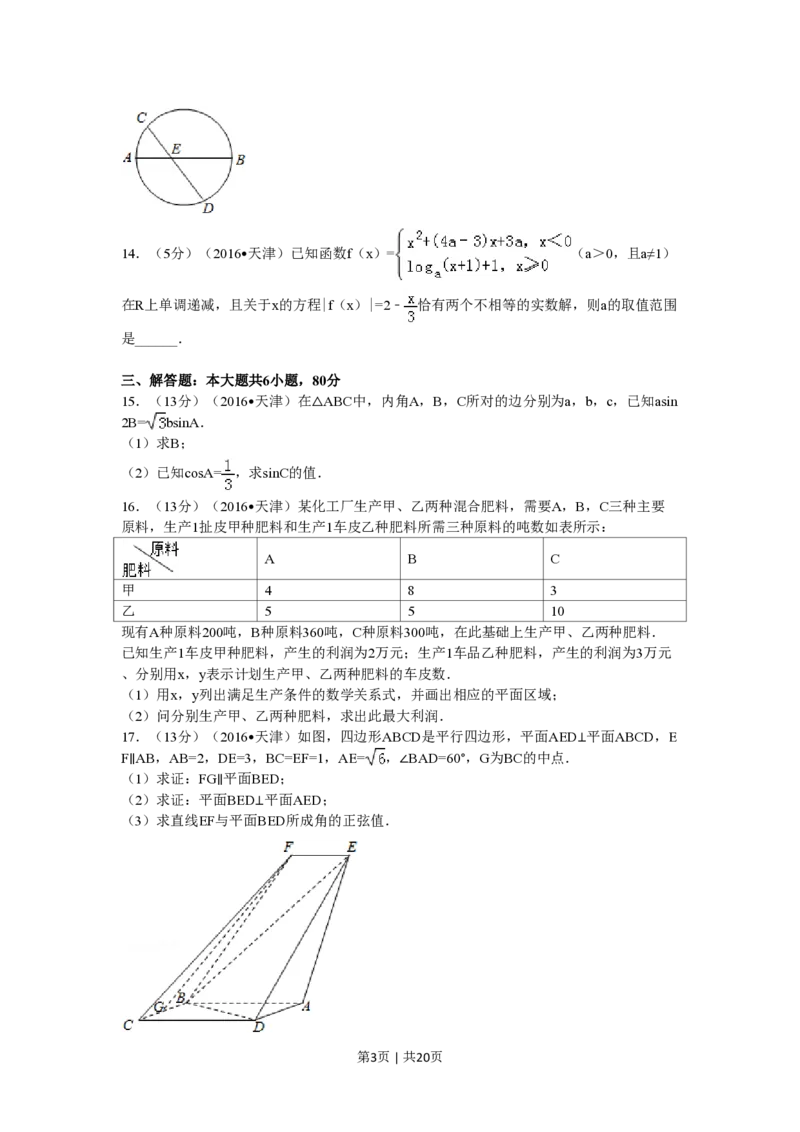 2016年高考数学试卷（文）（天津）（解析卷）_历年高考真题合集_数学历年高考真题_新&middot;PDF版2008-2025&middot;高考数学真题_数学（按省份分类）2008-2025_2008-2025&middot;（天津）数学高考真题