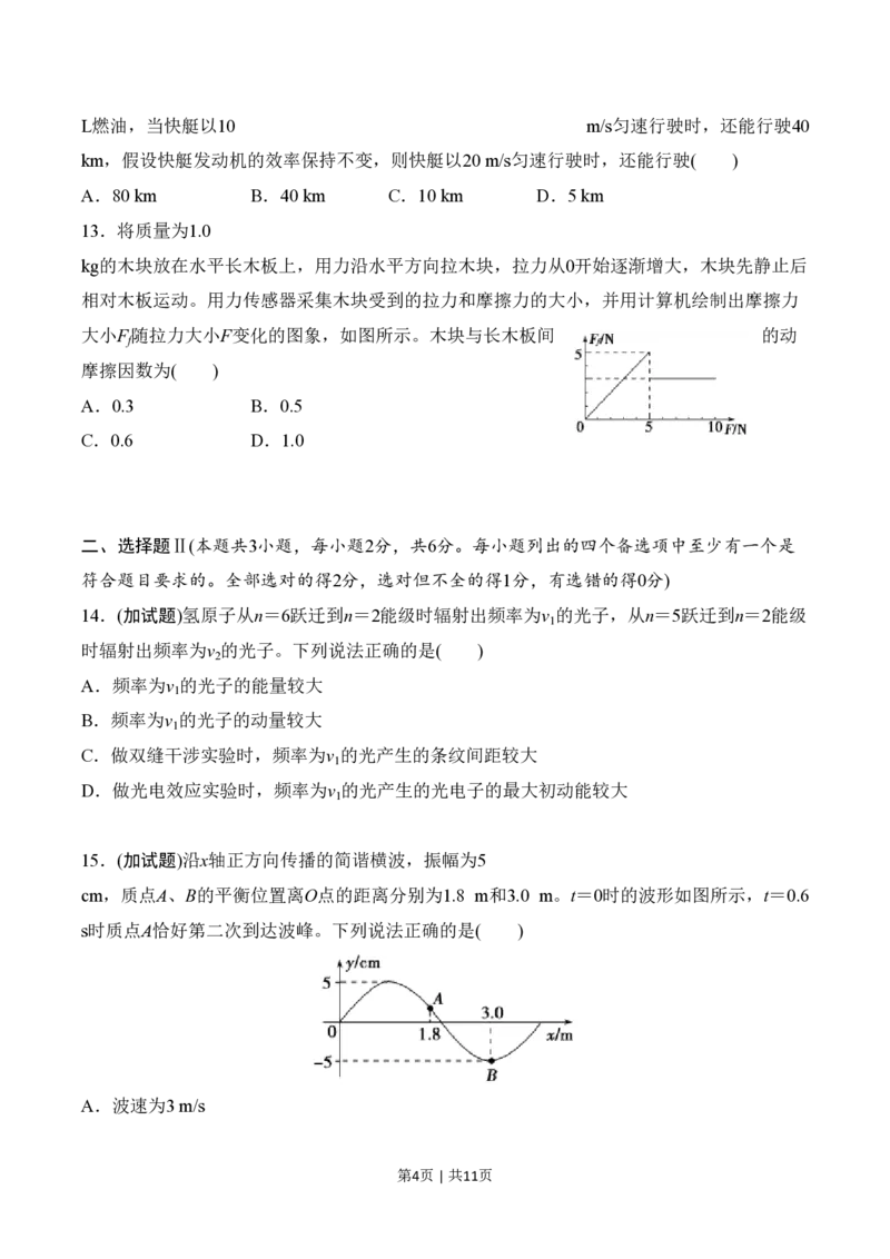 2015年高考物理试卷（浙江）（10月）（空白卷）_物理历年高考真题_新&middot;PDF版2008-2025&middot;高考物理真题_物理（按试卷类型分类）2008-2025_自主命题卷&middot;物理（2008-2025）