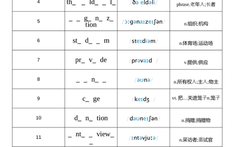 2026春人教版英语八下Unit8单词挖空_初中英语新版_最新人教版英语八年级下册_2026春新人教版八下（更新中）_04单词背诵默写8个表（全）