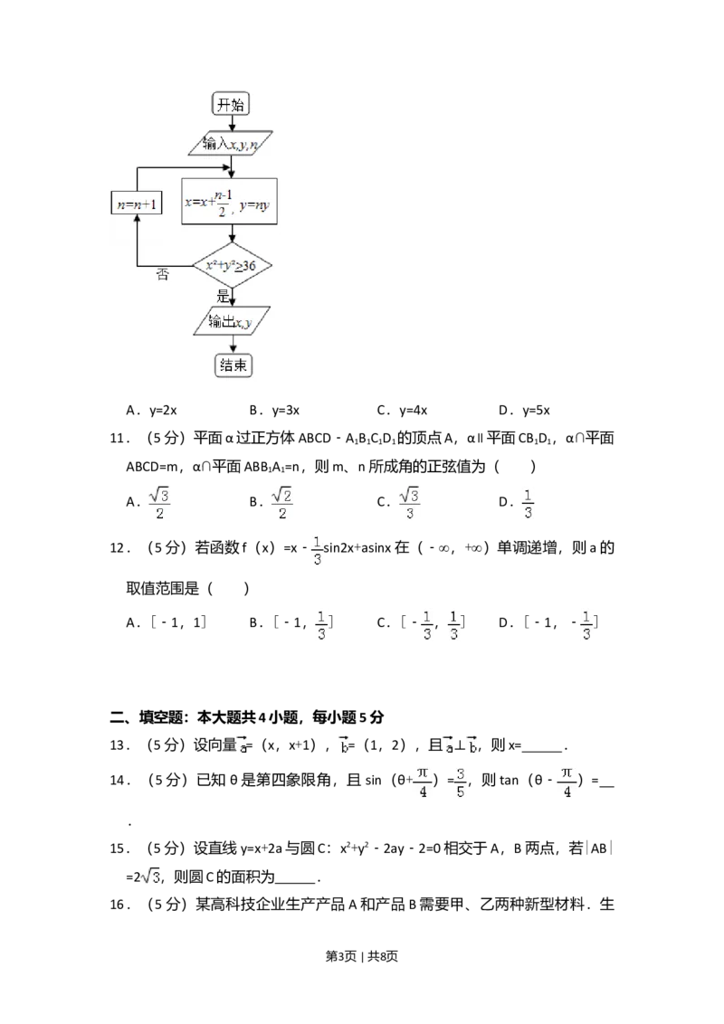 2016年高考数学试卷（文）（新课标Ⅰ）（空白卷）_历年高考真题合集_数学历年高考真题_新&middot;Word版2008-2025&middot;高考数学真题_数学（按年份分类）2008-2025_2016&middot;高考数学真题