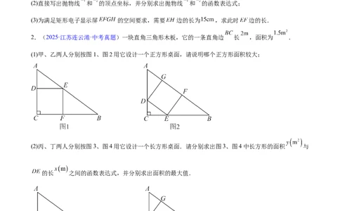 专题12二次函数的实际应用(原卷版)_2023-2025《3年中考1年模拟真题分类汇编》数学