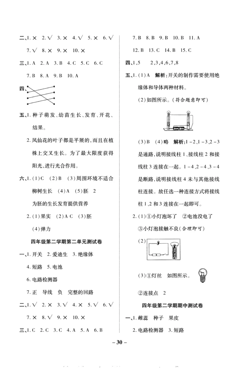 科学教科版单元测试卷4年级下册_2024年人教版小学数学一二三四五六年级上册下册期中期末试a0747_小学全科《同步练习+精品试卷》打包下载（1-6年级单元月考期中期末试卷）_小学科学