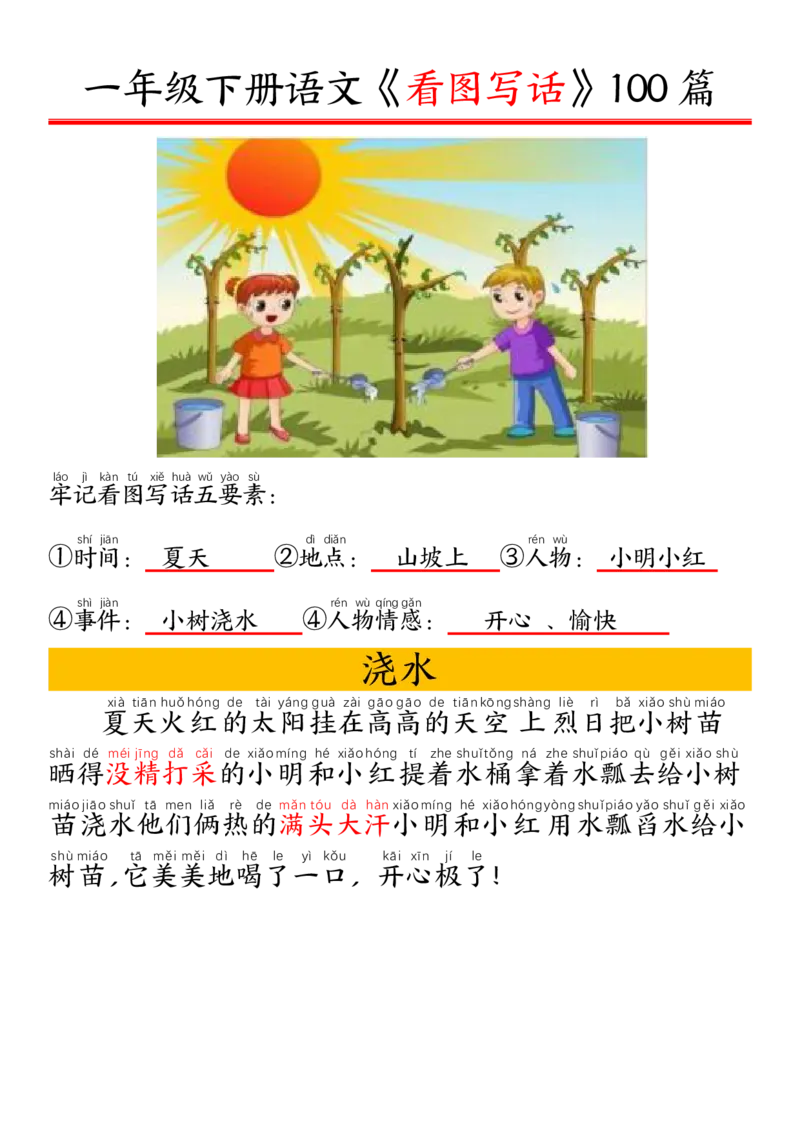 1002一（下）语文精编版看图写话100篇.拼音版_一年级上下册资料_一年级下册小红书同款资料_一下数学
