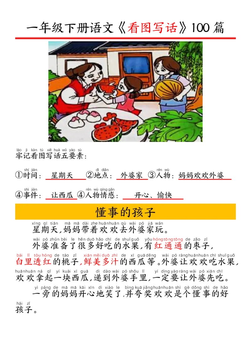 1002一（下）语文精编版看图写话100篇.拼音版_一年级上下册资料_一年级下册小红书同款资料_一下数学