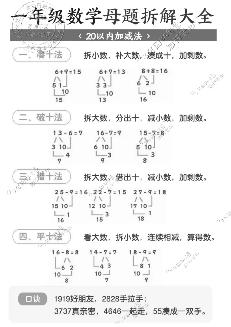 一年级数学母题拆解大全_纯图版(1)_小学全网线上同款资料_36号文件速算_速算_速算和思维