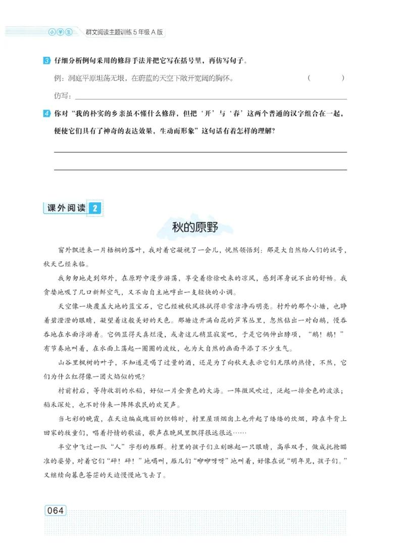 《群文阅读主题训练》语文5年级上册（RJ）