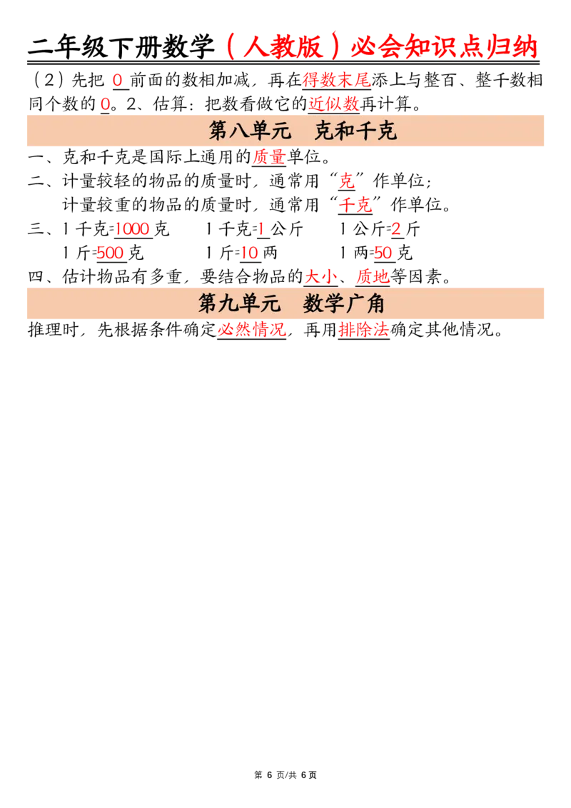 0125数学二年级下册数学人教版知识点归纳总结_二年级上下册资料_二年级下册小红书同款资料_二下数学